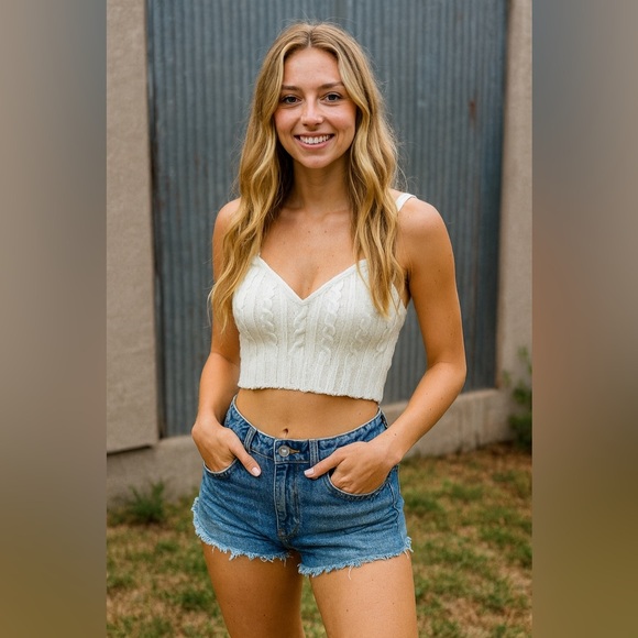 Free People Tops - Free People Off White Cable Knit Sweater Crop Knit Bra Bralette – Size M